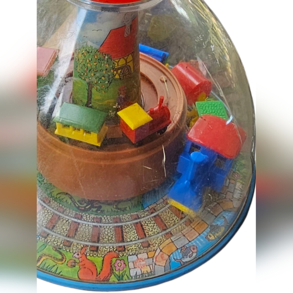Vintage Tin Litho Spinning Train Globe Childs Toy Made In West Germany 1950's - Picture 2 of 7